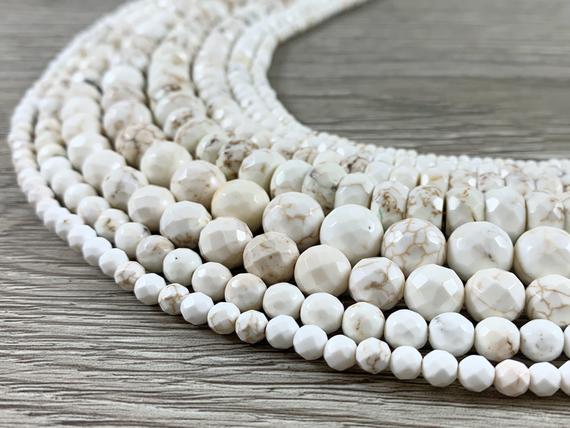 Natural Magnesite Cream White Color Faceted Round Rondelle Beads