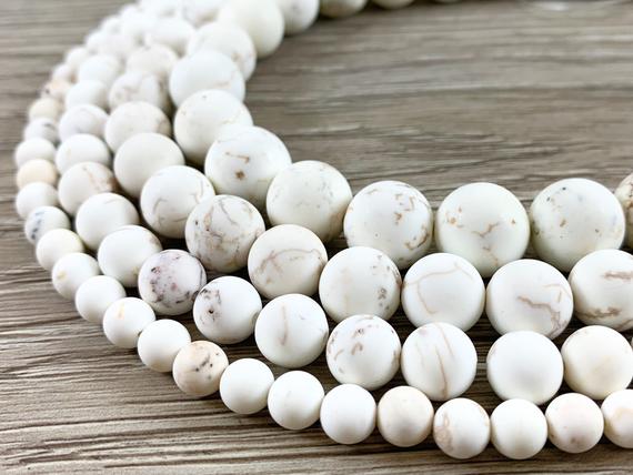 Natural Magnesite White Cream Color Matte Smooth Round Beads