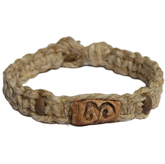 Natural Thick Flat Hemp Bracelet Or Anklet With Swirly Arrow Ceramic Bead