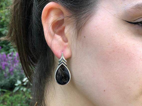 Obsidian Earrings, Natural Obsidian, Teardrop Earrings, Black Teardrop Earrings, Volcanic Stone, Black Obsidian Earrings, Silver Earrings