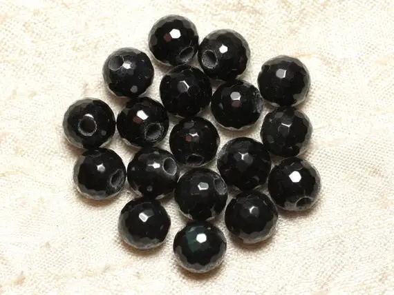 2pc - Perles De Pierre Perçage 2.5mm - Obsidienne Boules Facettées 10mm -  4558550012166