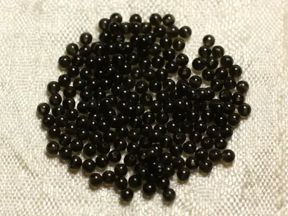 Fil 39cm 180pc Env - Perles De Pierre - Obsidienne Noire Fumée Boules 2mm