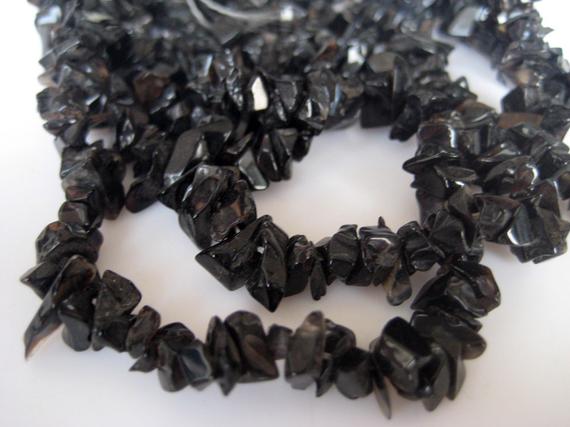 5-7mm Black Onyx Chips, Black Onyx Gemstone Beads, Natural Rough Black Onyx Chips For Necklace 32 Inch Strand (1strand To 5strands Options)