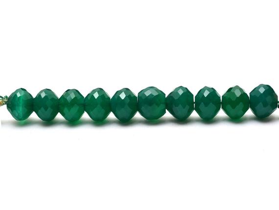 Green Onyx 10mm Micro Faceted Rondelle Beads | Calibrated 10 Beads Strand | Natural Green Onyx Semiprecious Loose Gemstone Beads For Jewelry