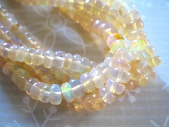 Opal Rondelle Beads / 3.5-4.5 Mm / 20-100 Pcs /  Luxe Aaa / Smooth /ethiopian Opal / Shaded Creme / Golden W Rainbow Flash Exotic