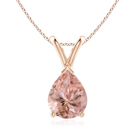 Pear Morganite Necklace- Wedding Jewelry- Bridal Necklace- Morganite Pendant- Peach Morganite Necklace- Rose Gold Necklace