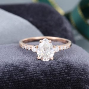 Pear shaped Natural white sapphire engagement ring Rose Gold engagement ring Vintage Moissanite Diamond ring Bridal Anniversary gift for her | Natural genuine Array rings, simple unique alternative gemstone engagement rings. #rings #jewelry #bridal #wedding #jewelryaccessories #engagementrings #weddingideas #affiliate #ad