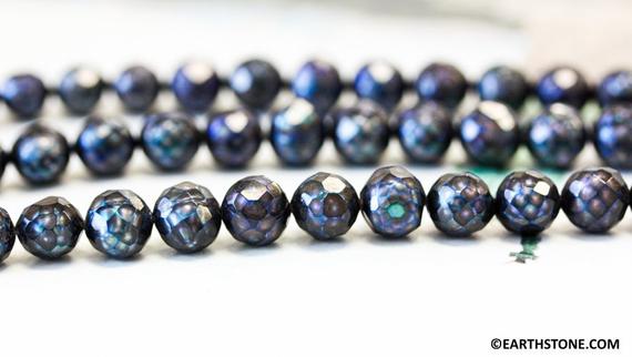 M/ Freshwater Pearl 7-8mm/ 8-9mm Faceted Potato 16" Strand Nice Luster Dyed Blue Black Color Faceted Pearl For Jewelry Making