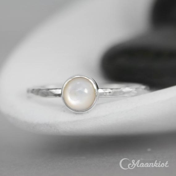Dainty Pearl Ring, Sterling Silver Pearl Stacking Ring, Simple Pearl Ring, White Pearl Ring | Moonkist Designs