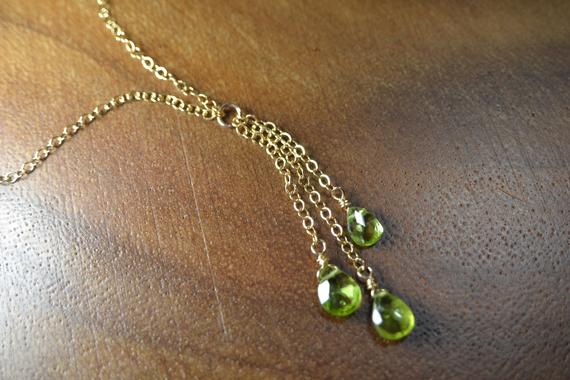 Peridot Necklace In 14k Gold Fill, Sterling Silver // Peridot Briolette Necklace // August Birthstone // 16th Anniversary // Dainty Peridot