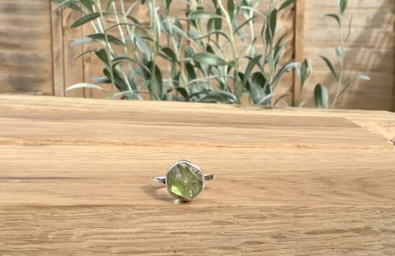 Raw Stone Silver Ring, August Peridot Birthstone Gift, Women’s Gemstone Jewellery, Gift Idea