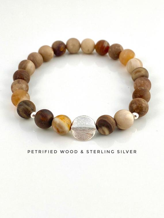 Petrified Wood Bracelet, Wooden Bracelet, Matte Finish, 925 Sterling Silver