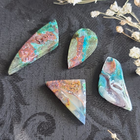 Petrified Wood With Blue Opal And Native Copper Cabochon, Choose Your Gemstone For Jewelry Or Crystal Grids
