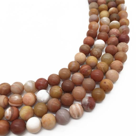 8mm Matte Petrified Wood Jasper Beads, Round Gemstone Beads, Wholesale Beads