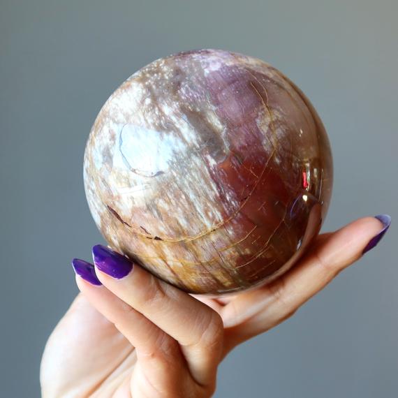 Petrified Wood Sphere, Pink & Brown Crystal Healing Ball