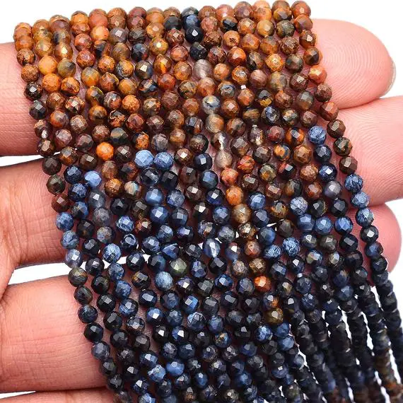 Aaa+ Pietersite Gemstone 3mm-4mm Faceted Beads | Natural Rare Pietersite Semi Precious Gemstone Loose Rondelle Faceted Beads | 13inch Strand