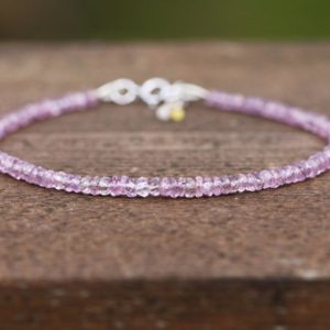 Shop Pink Sapphire Jewelry! Natural Pink Sapphire Beaded Bracelet in Solid 14K White Gold , 5th 45th  Anniversary , Wedding , Bridal , September Birthstone , TET | Natural genuine Pink Sapphire jewelry. Buy handcrafted artisan wedding jewelry.  Unique handmade bridal jewelry gift ideas. #jewelry #beadedjewelry #gift #crystaljewelry #shopping #handmadejewelry #wedding #bridal #jewelry #affiliate #ad