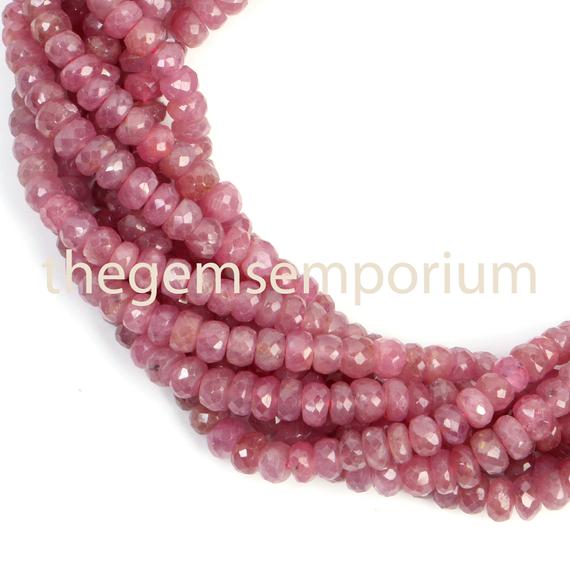 Pink Sapphire Faceted Rondelle Shape Beads, Natural Sapphire Pink Color Faceted Beads, Pink Sapphire Faceted Bead,pink Sapphire Natural Bead