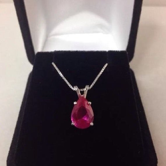Beautiful 2.5ct Bright Pink Sapphire Sterling Silver Teardrop Pendant Necklace 16" 18" Trending Jewelry Gift Mom Wife Daughter September
