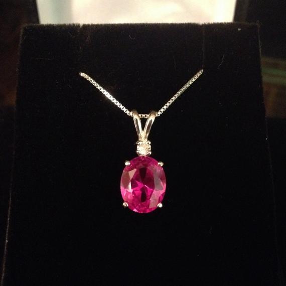 Beautiful 3ct Oval Cut Bright Pink Sapphire Necklace Sterling Silver Pendant Jewelry Trends Trending Jewelry Gift Wife Fiancé Daughter Mom