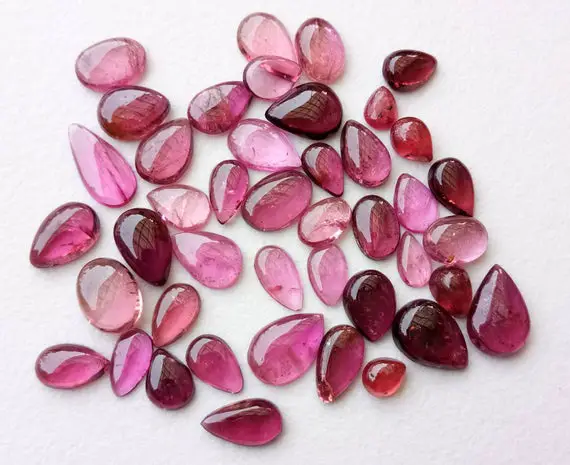 4-6mm Pink Tourmaline Plain Cabochons, Loose Pink Tourmaline Pear Flat Back Cabochons, Tourmaline For Jewelry  - Pussg22
