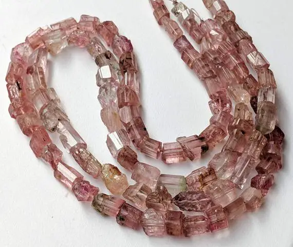 4.5-8mm Rare Pink Tourmaline Rough Crystal Beads, Natural Pink Tourmaline Raw Crystal Tumble, Tourmaline Designer For Jewelry (3.5in To 7in)