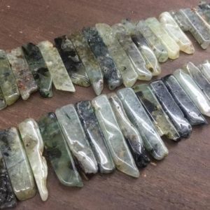 Shop Crystal Beads for Jewelry Making! Natural Prehnite Slice Beads Green Prehnite Point Beads Graduated Prehnite Slab Spike Stick beads Supplies 12*35mm 15.5" full strand | Natural genuine beads Quartz beads for beading and jewelry making.  #jewelry #beads #beadedjewelry #diyjewelry #jewelrymaking #beadstore #beading #affiliate #ad