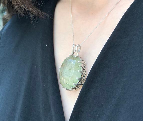 Large Prehnite Pendant, Natural Prehnite, Celtic Silver Pendant, Statement Pendant, Chunky Pendant, Heavy Pendant, Solid Silver Pendant