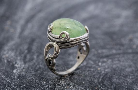 Prehnite Ring, Natural Prehnite, Statement Ring, Green Artistic Ring, May Birthstone, Vintage Ring, May Ring, Sterling Silver Ring, Prehnite