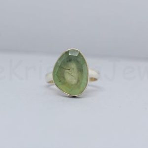 Prehnite Ring, Sterling Silver Ring, Free Form Ring, Statement Ring, Plain Band, Prehnite Jewelry, Boho Ring, Dainty Ring, Christmas Sale | Natural genuine Prehnite rings, simple unique handcrafted gemstone rings. #rings #jewelry #shopping #gift #handmade #fashion #style #affiliate #ad