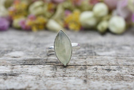 Prehnite Ring, Sterling Silver Ring, Prehnite Jewelry, Marquise Ring, Natural Gemstone, Statement Ring, Christmas Sale, Birthday Gift, Boho