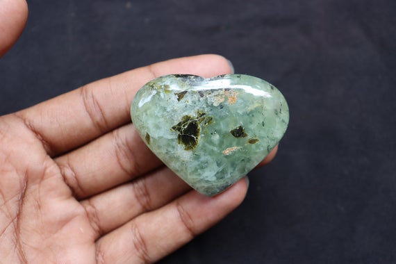 Epidote In Prehnite Crystal Heart Stone  Healing Crystals And Stones Prehnite Heart Stone / Prehnite Crystal / Prehnite  Heart Stone