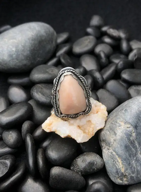 Pretty In Pink Sterling Ring With Pink Calcite Rosecut Stone.