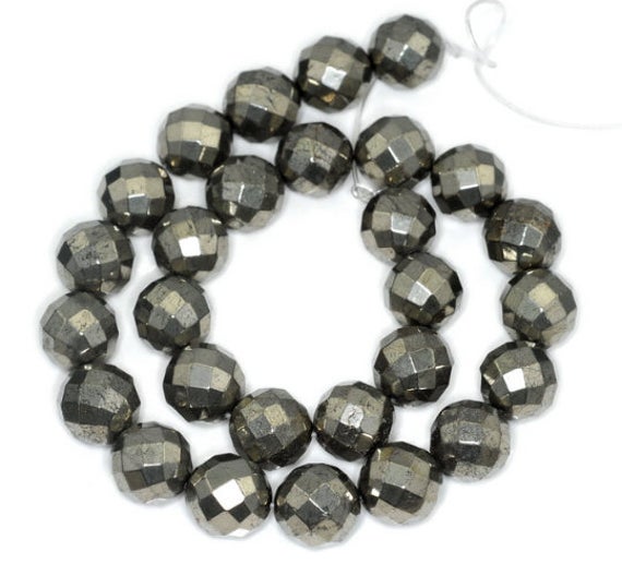 12mm Palazzo Iron Pyrite Gemstone Wide Faceted Round 12mm Loose Beads 15.5 Inch Full Strand Lot 1,2,6,12 And 20 (90145790-403)