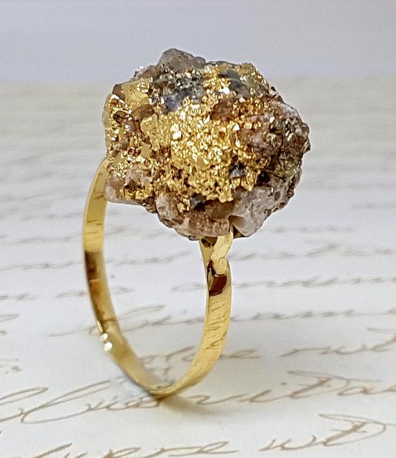 Pyrite Gold Ring, Raw Pyrite Ring, Raw Crystal Ring, Fools Gold Jewelry, Raw Stone Ring, Healing Pyrite Ring, Gemstone Ring, Healers Ring