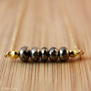 Shop Pyrite Necklaces! Gold Black Pyrite Necklace, 14K GF, Metallic Bead Necklace | Natural genuine Pyrite necklaces. Buy crystal jewelry, handmade handcrafted artisan jewelry for women.  Unique handmade gift ideas. #jewelry #beadednecklaces #beadedjewelry #gift #shopping #handmadejewelry #fashion #style #product #necklaces #affiliate #ad