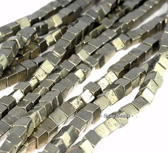 3mm Palazzo Iron Pyrite Gemstone Perfect Square Cube 3x3mm Loose Beads 16inch Full Strand (90181668-136)