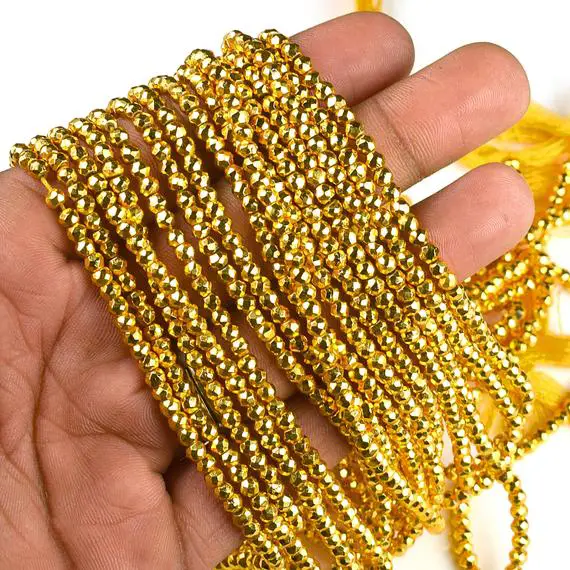 Gold Polish Pyrite Beads Strand | Gemstone Bead | 4 Mm Bead | 12 Inch Strand | Rondelle Bead | Aaa+ Quality | Natural Bead | Loose Bead,gift