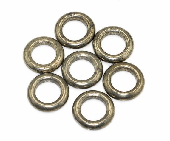 18mm Iron Pyrite Gemstone Circle Smooth Round Ring Loose Beads 7 Beads (90190663-353)