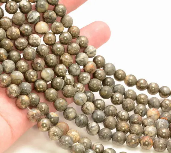 8mm Iron Pyrite Intrusion Gemstone Brown White Round 8mm Loose Beads 15.5 Inch Full Strand Lot 1,2,6 And 12 (90187368-718)