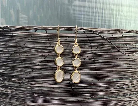 Crystal Quartz Gold Vermeil Earrings, Womens Gemstone Dangle Drops, Gift For Wife Or Girlfriend