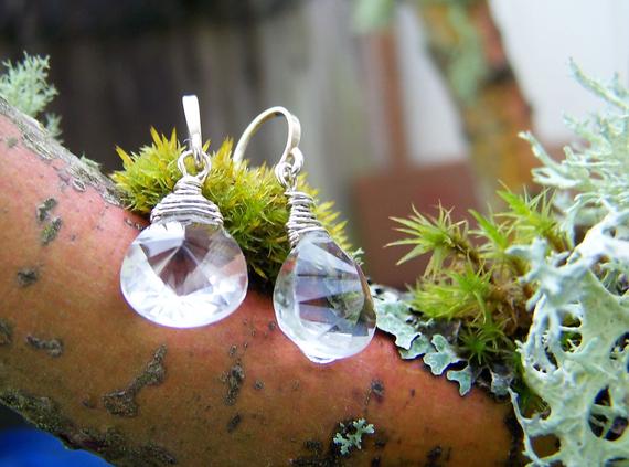 Faceted Rock Crystal Quartz Briolette, Sterling Silver Hook Earwire Earrings