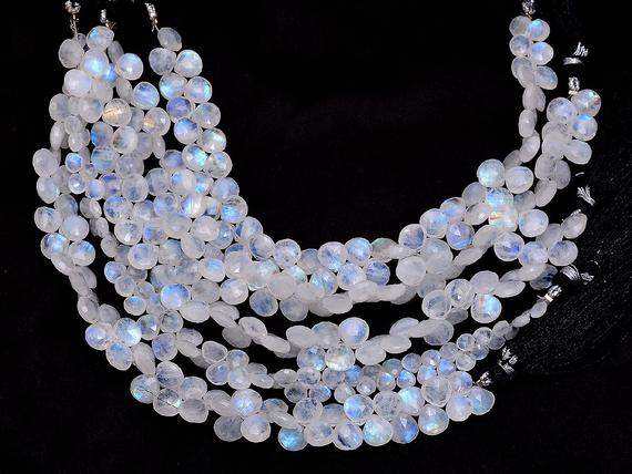 Aaa White Rainbow Moonstone 7mm-8mm Heart Briolette | 8" Strand | Natural Blue Fire Moonstone Semi Precious Gemstone Loose Briolette Beads