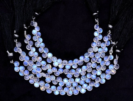 Rare Aaa+ White Rainbow Moonstone 5mm Smooth Heart Briolette | 4inch Strand | Natural Blue Fire Moonstone Semi Precious Gemstone Beads