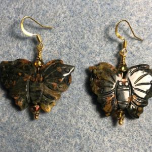 Shop Rainforest Jasper Earrings! Large rainforest jasper gemstone butterfly bead earrings adorned with sparkly green Chinese crystal beads. | Natural genuine Rainforest Jasper earrings. Buy crystal jewelry, handmade handcrafted artisan jewelry for women.  Unique handmade gift ideas. #jewelry #beadedearrings #beadedjewelry #gift #shopping #handmadejewelry #fashion #style #product #earrings #affiliate #ad