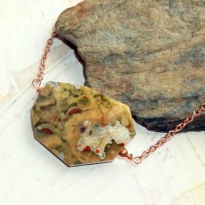 Rainforest Jasper Necklace on Copper Green Brown Gemstone earthegy #428 | Natural genuine Rainforest Jasper necklaces. Buy crystal jewelry, handmade handcrafted artisan jewelry for women.  Unique handmade gift ideas. #jewelry #beadednecklaces #beadedjewelry #gift #shopping #handmadejewelry #fashion #style #product #necklaces #affiliate #ad