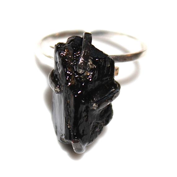Raw Black Tourmaline Ring Rustic Tourmaline Ring Black Tourmaline Crystal Ring October Birthstone Adjustable Ring Tourmaline Jewelry