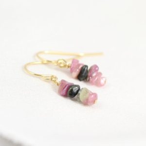 Shop Watermelon Tourmaline Earrings! Raw Watermelon Tourmaline Earrings, Natural Gemstone Jewelry, Pink, Green, October Birthstone Earrings, Sterling Silver, Gold, Rose Gold | Natural genuine Watermelon Tourmaline earrings. Buy crystal jewelry, handmade handcrafted artisan jewelry for women.  Unique handmade gift ideas. #jewelry #beadedearrings #beadedjewelry #gift #shopping #handmadejewelry #fashion #style #product #earrings #affiliate #ad