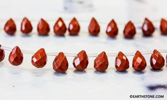 M/ Red Jasper 7x10mm Teardrop Briolette Beads 16" Strand Natural Red Gemstone Jasper Beads For Dangling Jewelry Making