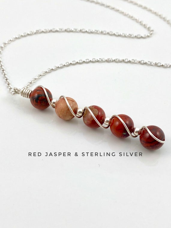 Red Jasper Pendant Necklace, Sterling Silver